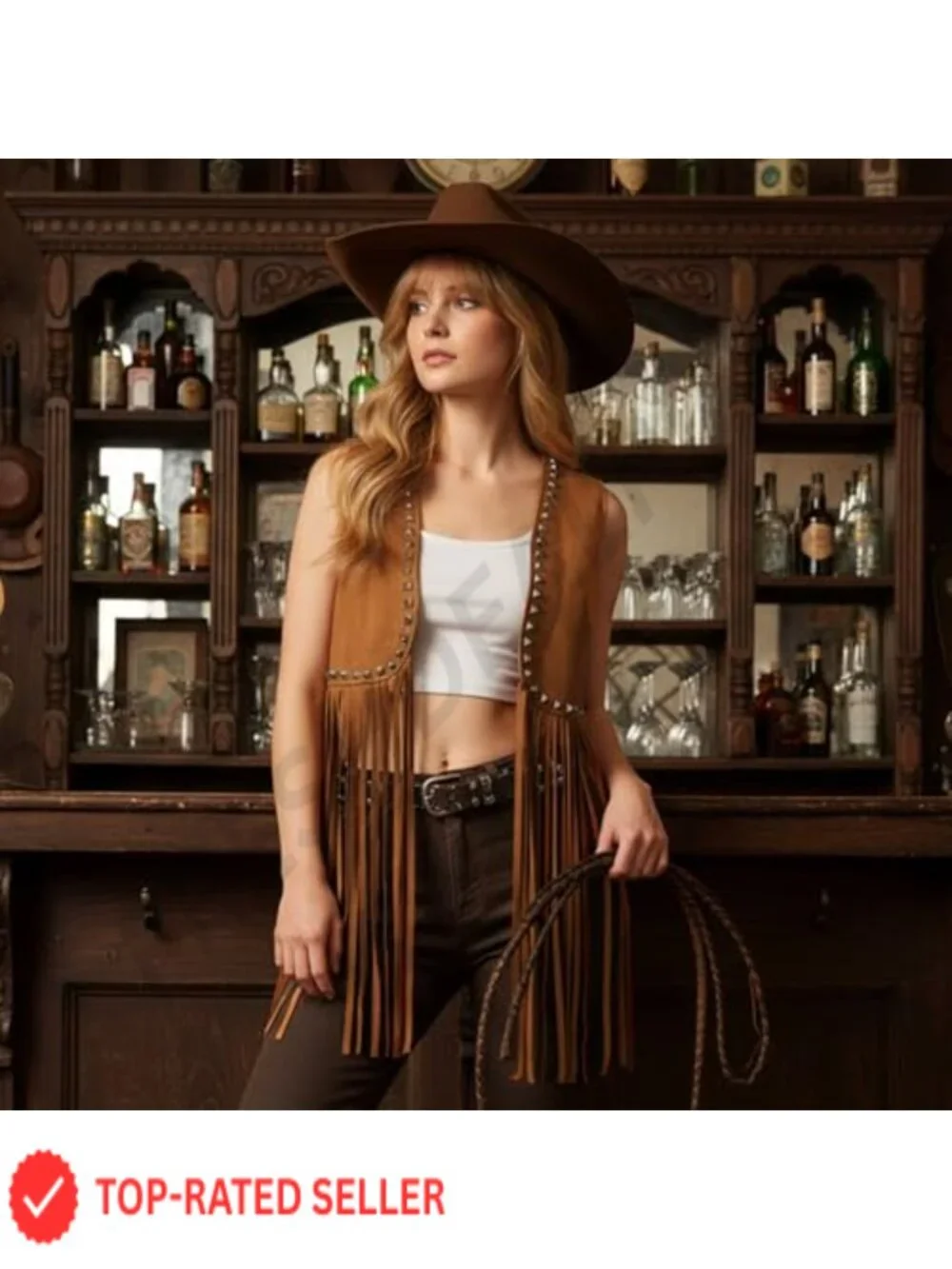 Faux Suede Fringe Vest Sleeveless Tassel Western Cowgirl Gilet